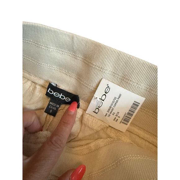 NWT Bebe Vintage Y2K Tan Cream Low Rise Tie Waist Cargo Wide Leg Flare Pants S - Picture 3 of 5